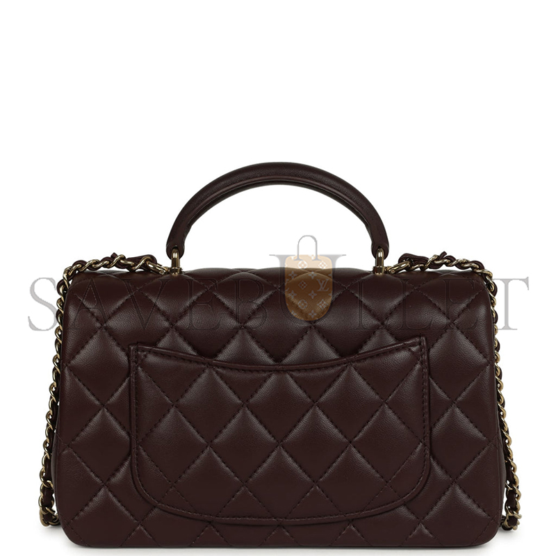 Ch**el mini rectangular flap with top handle lambskin light gold hardware (20*13*6cm)
